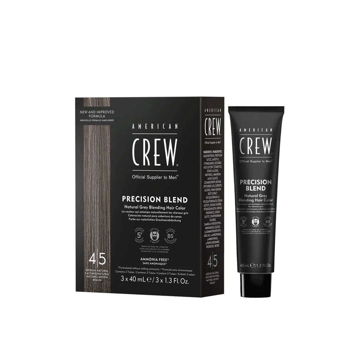 Set Trio, American Crew, Precision Blend, Semi-Permanent Hair Dye, 4-5 Natural Grey, 3 pcs, 40 ml